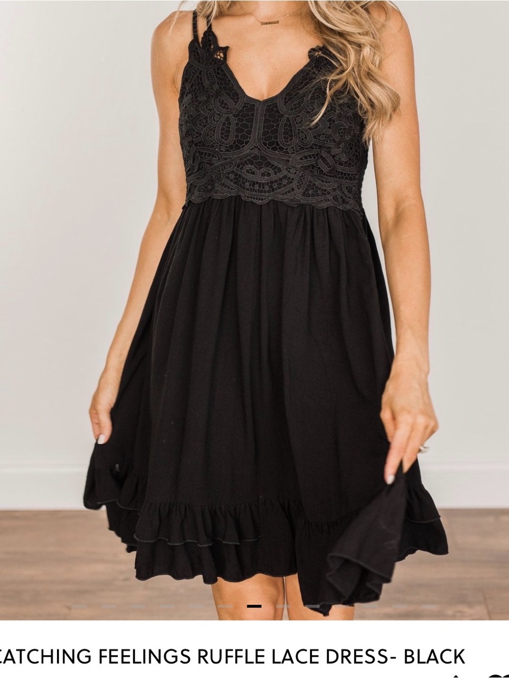 Main Strip Black Lace Ruffle Mini Dress